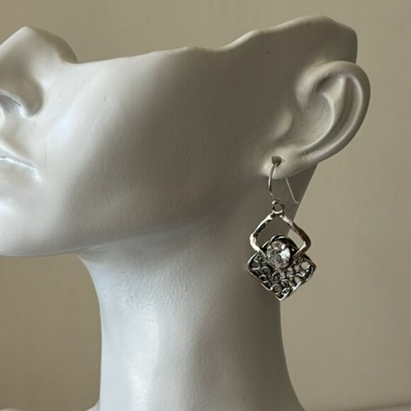 Noa Zuman Sterling Silver 925 Earrings Filigree w CZ Stone Israel 1.5in long - Picture 13 of 15